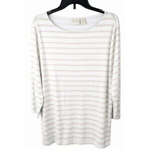 Zenergy Chicos Knit Tunic Top Large Beige Ivory Stripe 3/4 Cutout Sleeve